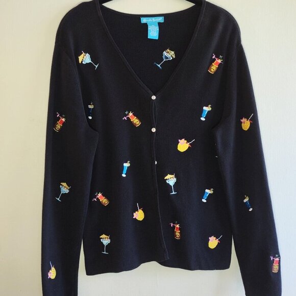 🍹Alexandra Bartlett Cocktail Cardigan Whimsical Tropical Cruise Tiki Bar L/XL - Picture 2 of 8